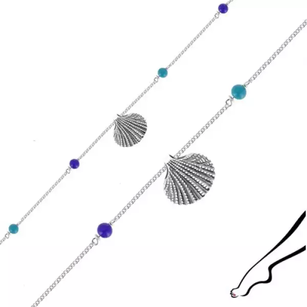 925 ezüst bokalánc - tengeri kagyló, négy kék gyöngy