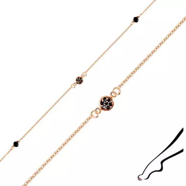 Réz színű 925 ezüst bokalánc - cirkónia virág, fekete cirkóniák