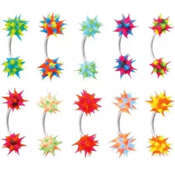 Szemöldök piercing - színes szilikon süni - A piercing színe: Narancssárga - Zöld