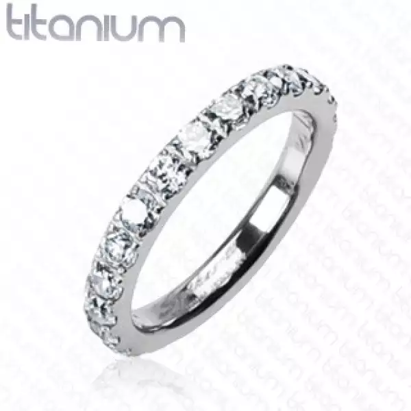 Titánium gyűrű - tiszta kerek cirkónia kövek - Nagyság_ 49
