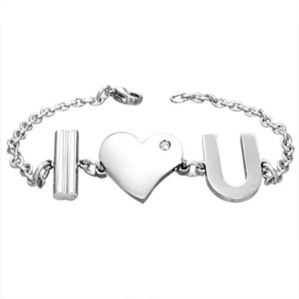 Karkötő sebészeti acélból I Love You felirattal és cirkóniával