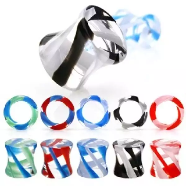 Nyereg alakú fültágító - UV pyrex glass - Vastagság_ 10 mm, A piercing színe: Kék - Piros