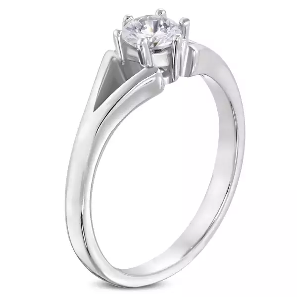 Acél gyűrű ezüst színben - eljegyzési, osztott szárak, átlátszó cirkónia - Nagyság_ 51