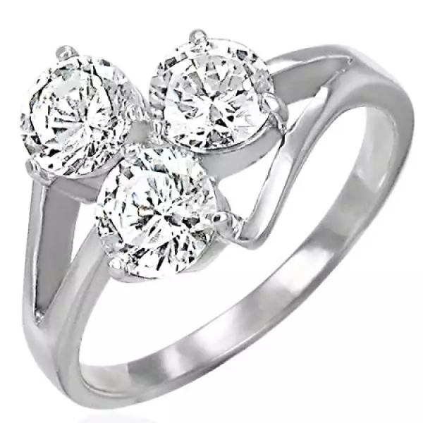 Acél gyűrű három átlátszó cirkóniával kiemelkedő vonalakon - Nagyság_ 58