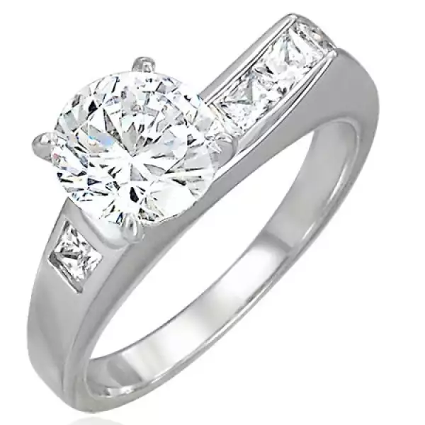 316L acél gyűrű aszimmetrikusan beültetett cirkóniával és kisebb cirkóniákkal - Nagyság_ 58