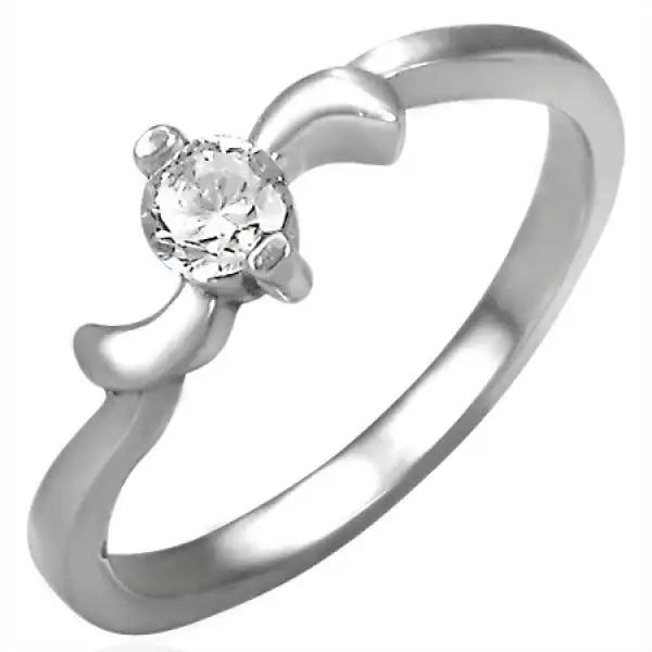 Eljegyzési acél gyűrű cirkóniával és levelekkel a széleken - Nagyság_ 50