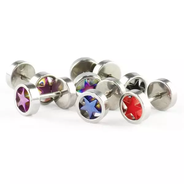 Hamis fültágító - színes csillag - A piercing színe: Fekete