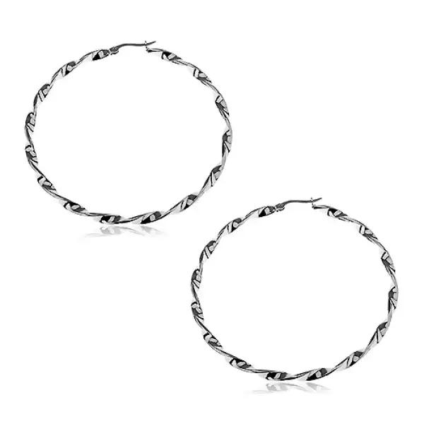 Fülbevaló 316L acélból - tekert karika ezüst színben - Átmérő: 40 mm