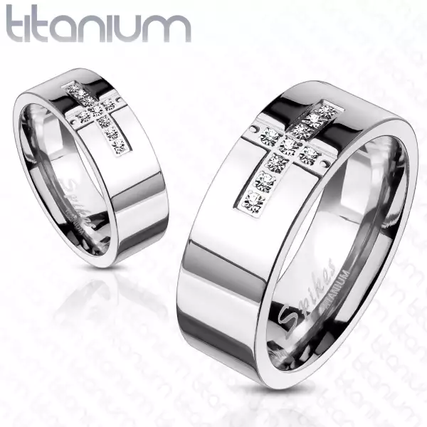 Titánium jegygyűrű - kereszt és cirkónia - Nagyság_ 51