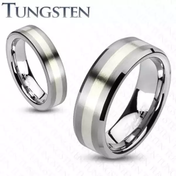 Wolfrám gyűrű - matt szürke, egy ezüst színű sávval - Nagyság_ 64, Szélesség_ 8 mm