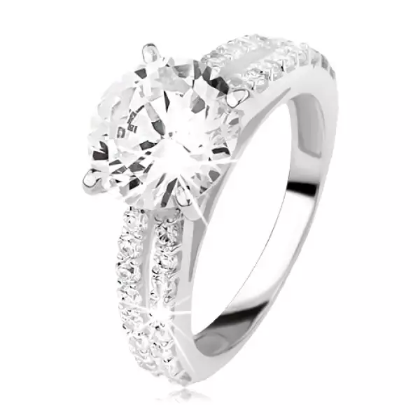 Ezüst eljegyzési gyűrű cirkóniával és két cirkónia sávval - Nagyság_ 65