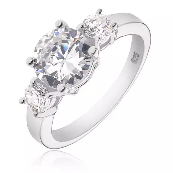 Eljegyzési gyűrű ezüstből - egy nagyobb és két kisebb tiszta kő - Nagyság_ 65