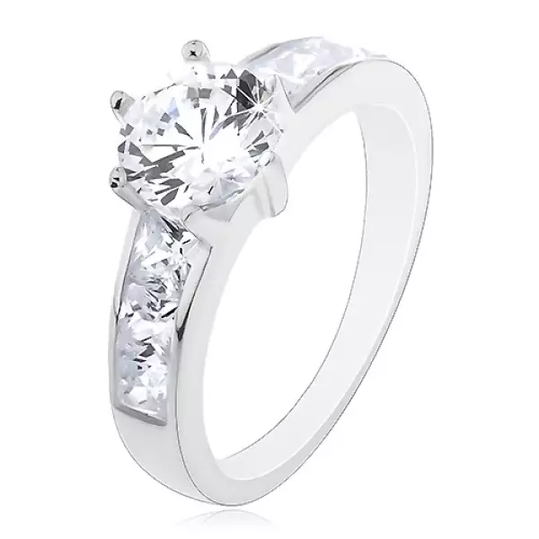 Gyűrű 925 ezüstből - cirkónia koronában, négyzet kövek a száron - Nagyság_ 59