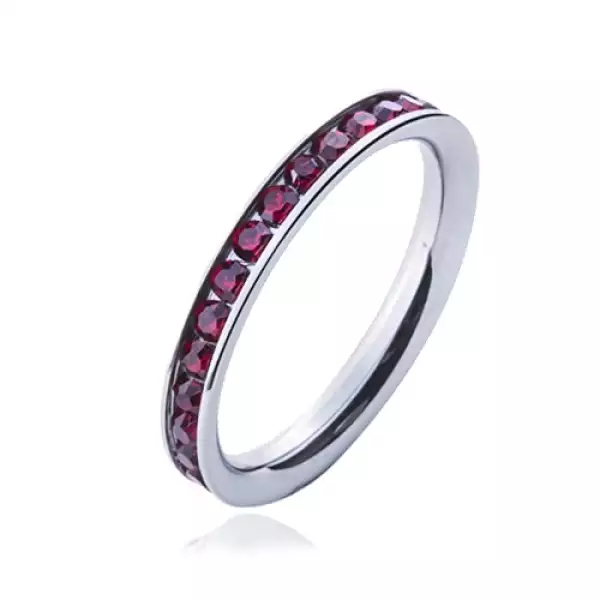 Sebészeti acél gyűrű - piros kerek cirkóniák - Nagyság_ 49