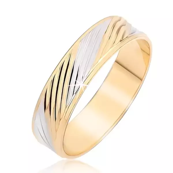 Gyűrű arany és ezüst színű átlós bevágásokkal - Nagyság_ 58