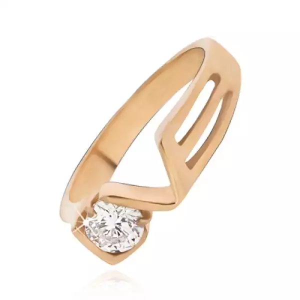 Arany színű gyűrű acélból átlátszó cirkóniával, LOVE - Nagyság_ 58