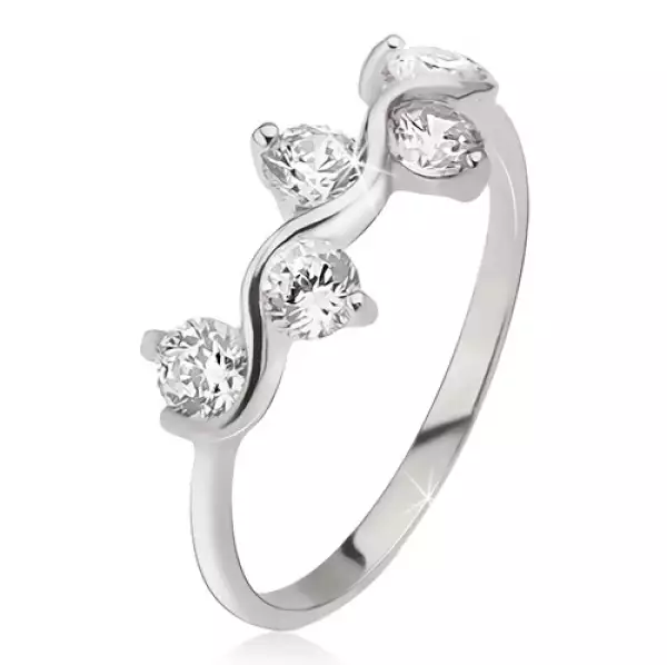 Gyűrű 925 ezüstből, hullámminta, kerek átlátszó cirkóniák - Nagyság_ 62