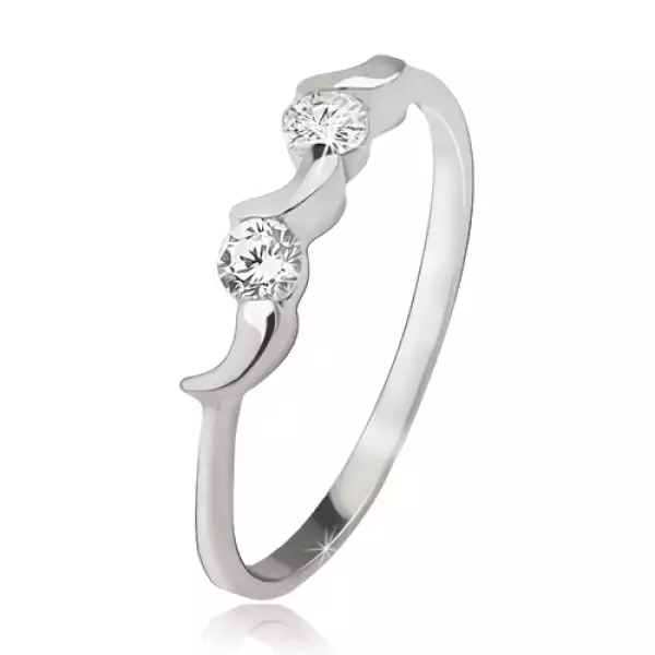 Ezüst gyűrű - szabálytalan holdak, két kerek átlátszó cirkónia - Nagyság_ 68