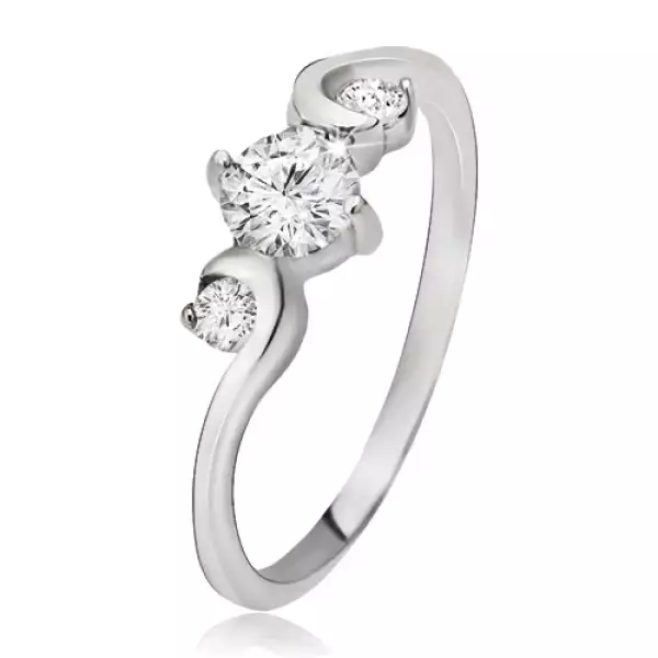 Gyűrű 925 ezüstből - három kerek átlátszó kő, csavart szélek - Nagyság_ 60