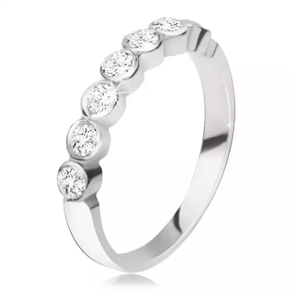 Ezüst gyűrű - kerek átlátszó cirkóniás sáv a fényes foglalatokban - Nagyság_ 53