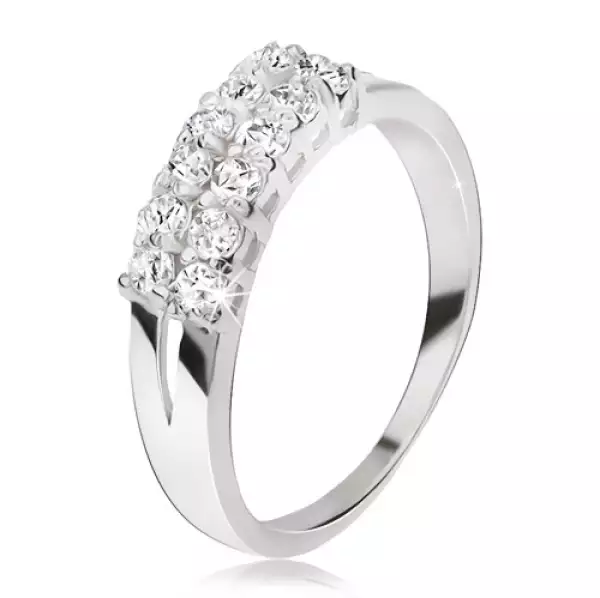 Gyűrű 925 ezüstből - kettős szárak, két átlátszó cirkóniás sáv - Nagyság_ 65