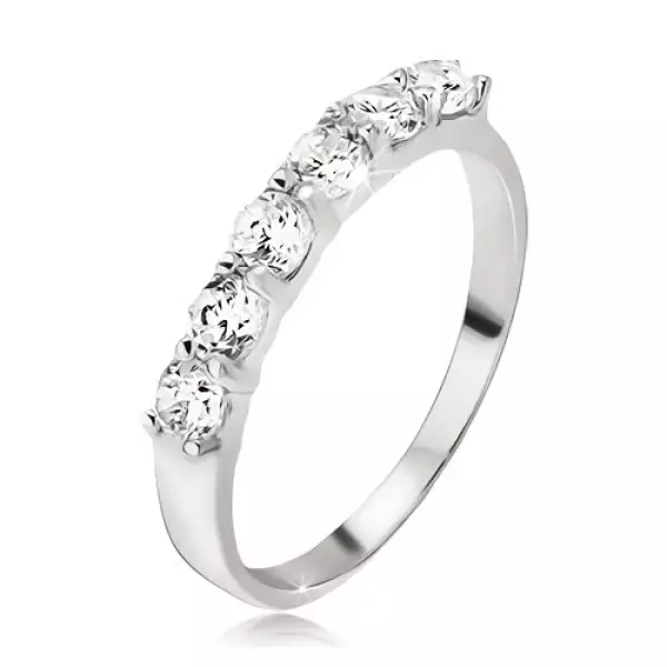 Gyűrű, sáv foglalatokban lévő kerek, átlátszó cirkóniákból, 925 ezüst - Nagyság_ 55