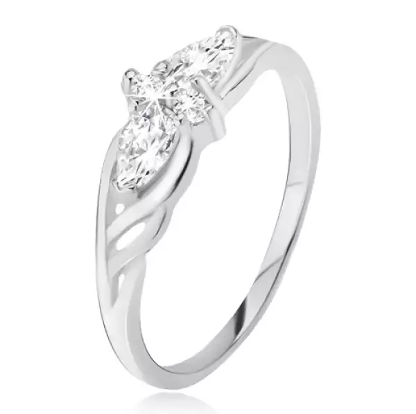 Gyűrű 925 ezüstből - könnycsepp és kerek kövek, kivágások a szárakon - Nagyság_ 54