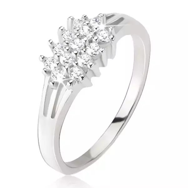 Gyűrű - háromfelé ágazó szárak, kerek, átlátszó kövek, 925 ezüstből - Nagyság_ 55