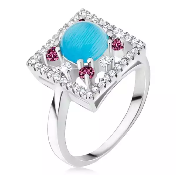 Gyűrű - cirkóniás négyzet, türkisz kő, 925 ezüstből - Nagyság_ 55