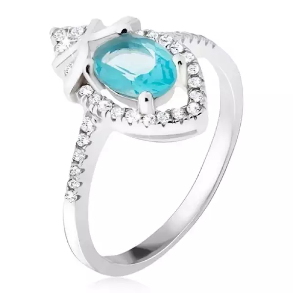 Gyűrű 925 ezüstből, azúr, ovális kő, cirkóniás könnycsepp - Nagyság_ 50