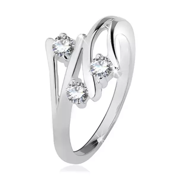 Ezüst gyűrű, szétágazó szárak, három átlátszó cirkónia - Nagyság_ 56