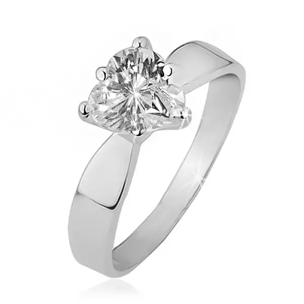 Gyűrű 925 ezüstből - átlátszó ciróniás szív, sima, fényes szárak - Nagyság_ 48