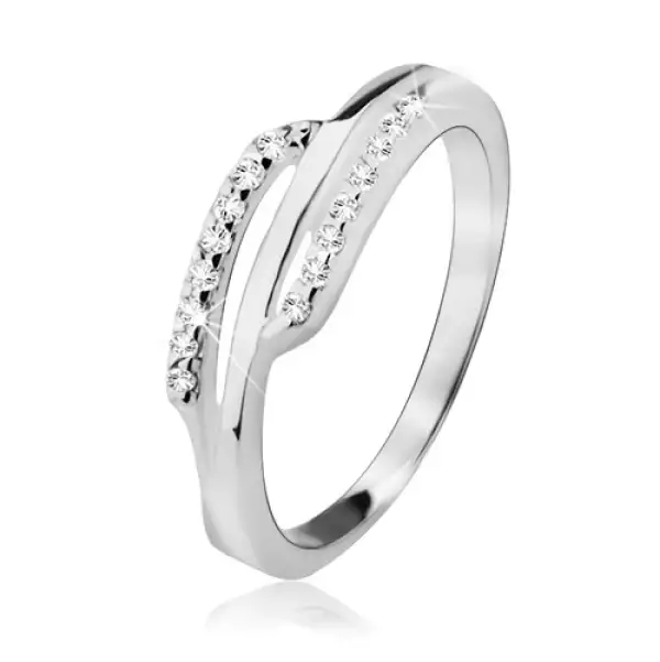 Ezüst gyűrű, két cirkóniás sáv, sima vonal középen - Nagyság_ 59