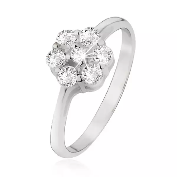 Gyűrű 925 ezüstből, virág átlátszó, kerek cirkóniákból - Nagyság_ 49