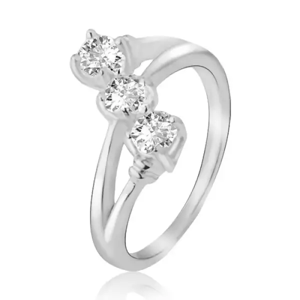 Gyűrű szétágazó szárakkal, ferde vonal cirkóniákkal, 925 ezüst - Nagyság_ 59