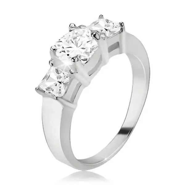 Gyűrű 925 ezüstből, kerek cirkónia, négyzetes kövek az oldalakon - Nagyság_ 48