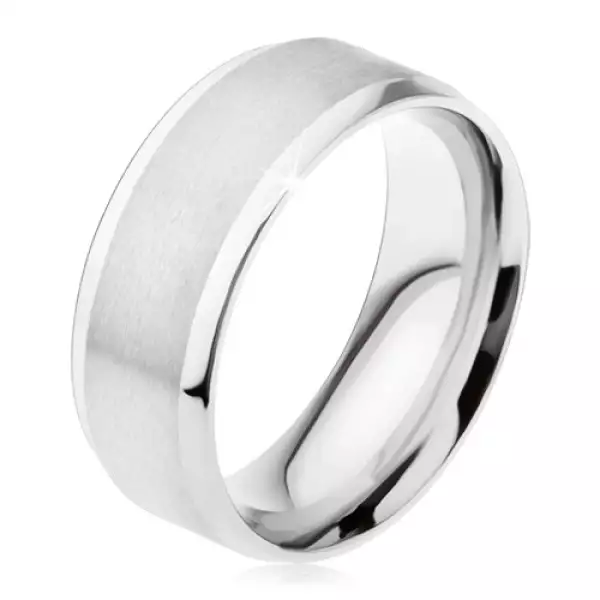 Gyűrű 316L acélból, matt középső sáv, fényes, ferde szélek - Nagyság_ 57