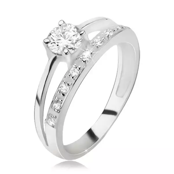 Gyűrű 925 ezüstből, cirkóniás és sima szár, nagyobb, kerek cirkónia - Nagyság_ 56