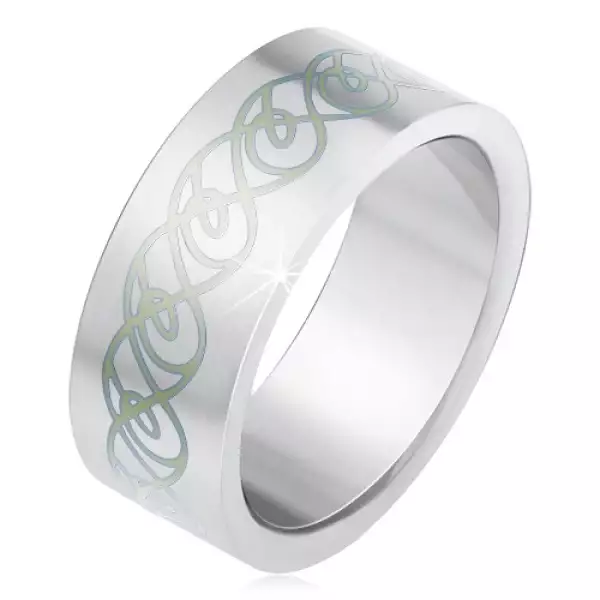 Acél gyűrű, matt, egyenes felület, minta tekert vonalakból - Nagyság_ 61