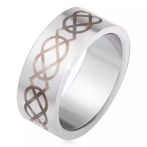 Gyűrű 316L acélból, matt, barna rombusz és könnycsepp körvonalak - Nagyság_ 64