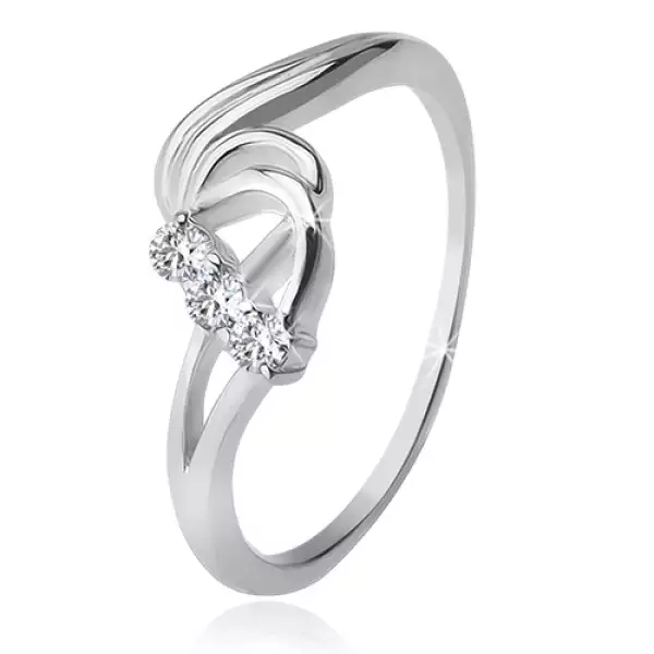 925 ezüst gyűrű, három, átlátszó cirkónia, viharos hullámok - Nagyság_ 54