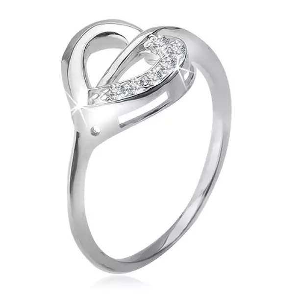 Gyűrű 925 ezüstből, szívkörvonal átlátszó és cirkóniás felekkel - Nagyság_ 55