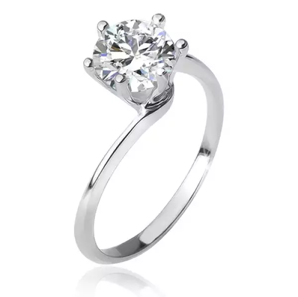 Gyűrű 925 ezüstből, szűkülő hajlított szárak, kerek, átlátszó cirkónia - Nagyság_ 59