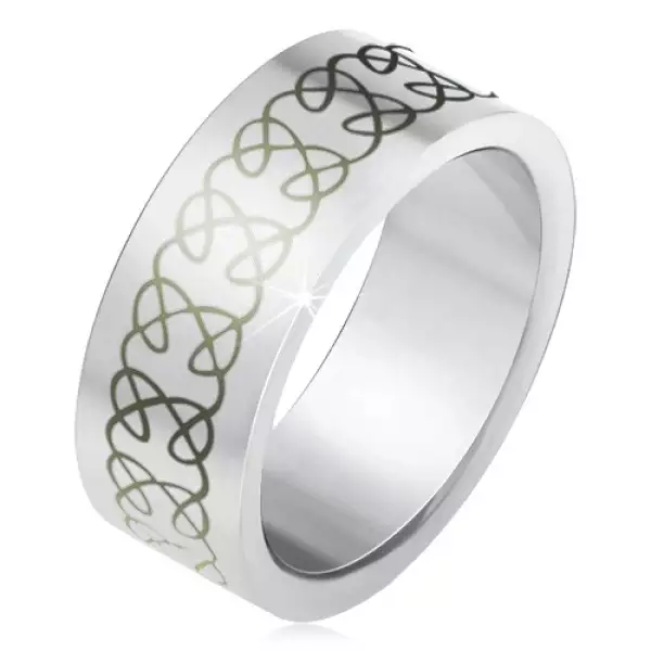 Matt acél karikagyűrű, csavart és egymást metsző minta - Nagyság_ 64