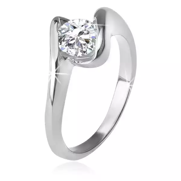 Gyűrű átlátszó cirkóniával a behajlított szárak között, 925 ezüst - Nagyság_ 55