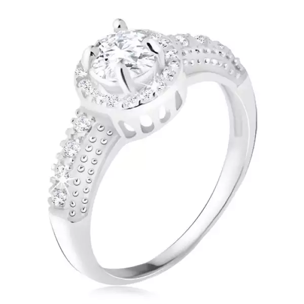 Ezüst gyűrű 92 ezüstből, átlátszó cirkónia szegéllyel, cirkóniás szárak - Nagyság_ 52