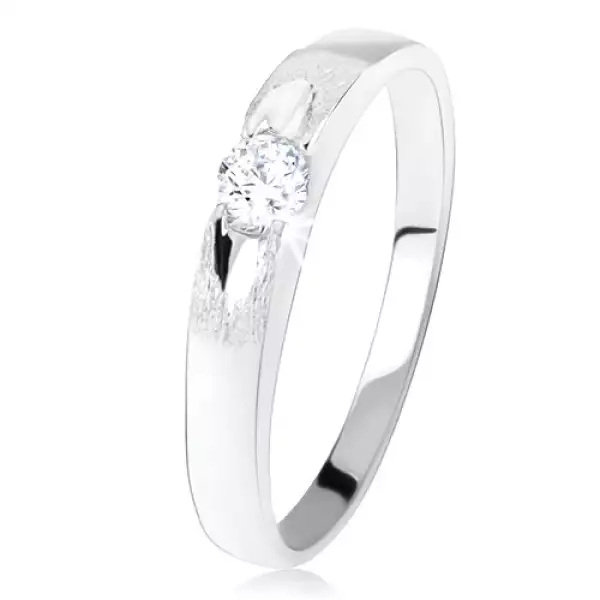 Gyűrű 925 ezüstből, kerek átlátszó cirkónia, szatén felszín fényes dísszel  - Nagyság_ 51