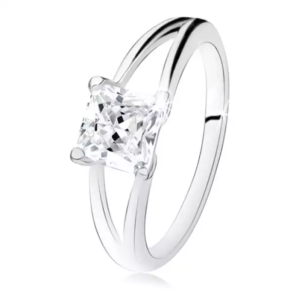 925 ezüst gyűrű, kettős szárak, négyzetes, átlátszó cirkónia - Nagyság_ 51