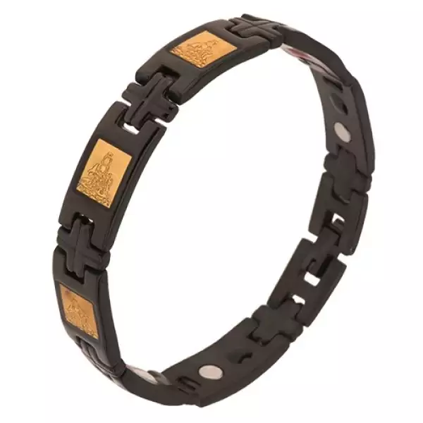 Fényes karkötő sebészeti acélból, fekete szín, H kapcsolások, keresztek, mágnesek - Hossz: 200 mm