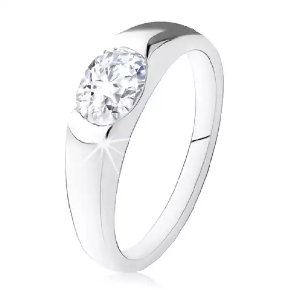 Eljegyzési gyűrű, 925 ezüstből, ovális, átlátszó kő, sima szárak - Nagyság_ 53